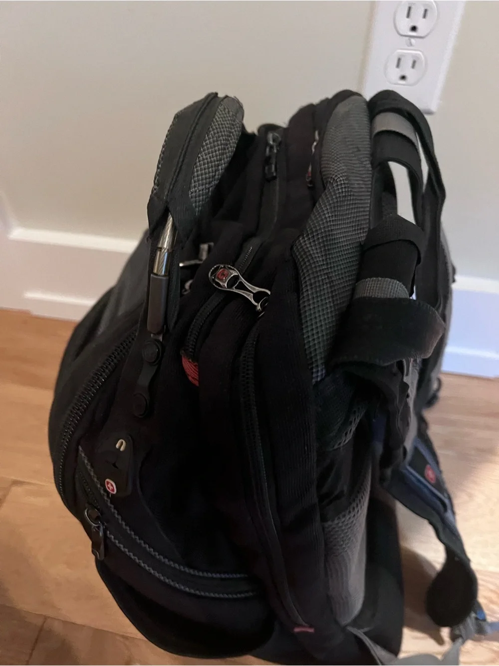 K-Swiss Black Gray Backpack with Red Accent